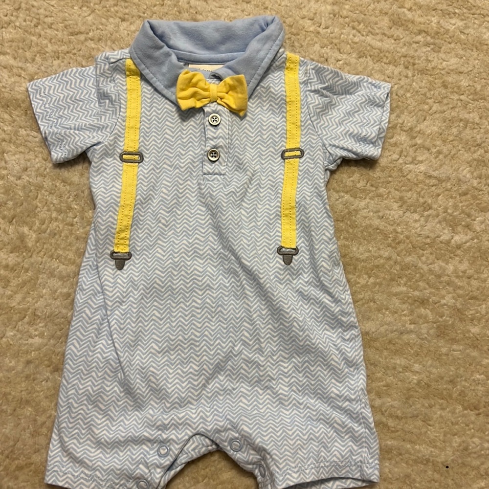 First Impressions Baby Boys adorable one piece blue outfit with bow tie!
